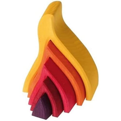 Grimm's Large Fire Flames Nesting Wooden Stacker Blocks Puzzle, Elements of Nature: FIRE