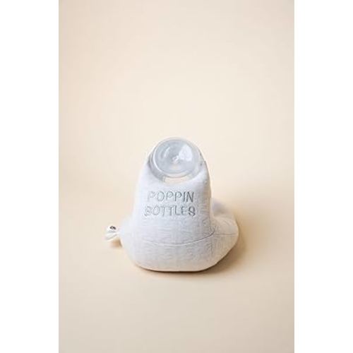 Our Cotton Fuzzy Feeder Bottle Holder with Slogan for Self Feeding - Velcro Closure System for Secure and Adjustable Fit - Adorable Baby Friend for Feeding and Playtime (Poppin Bottles)