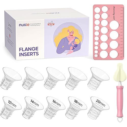 Nuliie 10PCS Flange Sizing Kit 12/14/16/18/20mm for 24mm Flange/Shield of Most Pumps, Silicone Flange Insert for Momcozy/Spectra/Bellababy Breast Pump, Breastfeeding Essential Pumping Kit for Moms