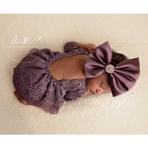 Newborn girl photo outfit lace romper set, newborn girl photo outfit baby girl low back long sleeve romper props newborn photography