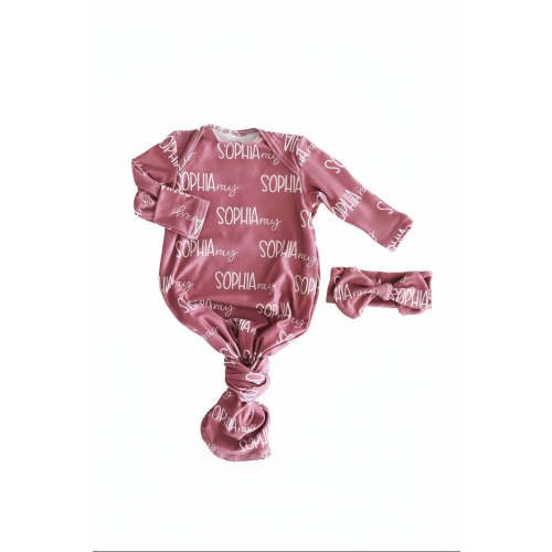 Personalized Font Duo Newborn Baby Knot Gown | Best Selling Pinks