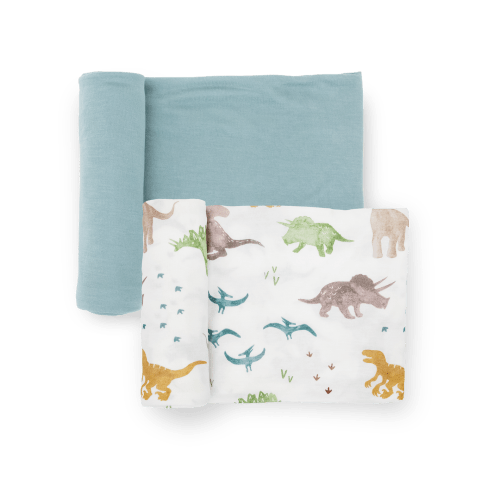 Stretch Knit Swaddle Blanket 2 Pack - Dino Pals
