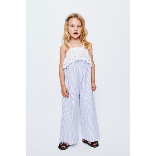 COMBINATION STRIPED AND SWISS EMBROIDERED JUMPSUIT - Light blue | ZARA United States