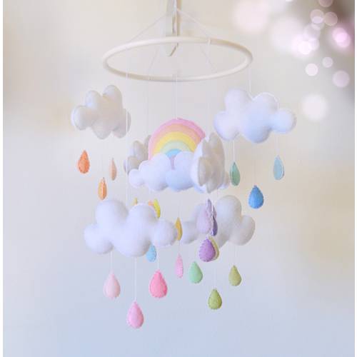 Rainbow baby mobile, Rainbow cot mobile, Rainbow nursery mobile, Pastel rainbow mobile, Pastel cloud rain room decoration,