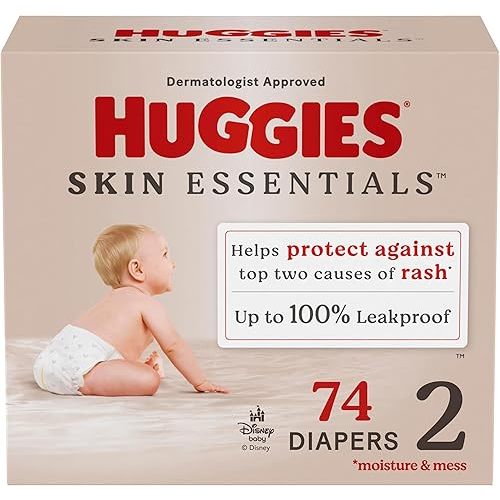 Huggies Size 2 Diapers, Skin Essentials Baby Diapers, Size 2 (12-18 lbs), 74 Count, Packaging May Vary