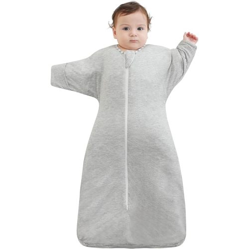 PuppyPaws Baby Sleep Sack 1.5 TOG, Transitional Swaddle with Arms Up Length Sleeves and Mitten Cuffs, Sleep Sack 3-6 Months, Wearable Blanket Baby, 95% Rayon derived from Bamboo, 5% Spandex