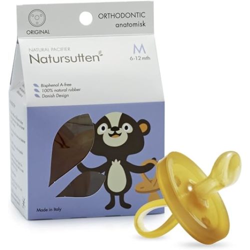 Natursutten Pacifiers 6-12 Months - 1-Pack Original Shield Orthodontic Nipple Natural Rubber Safe & Soft BPA-Free Pacifiers for Breastfeeding Babies - Newborn Pacifiers Made in Italy