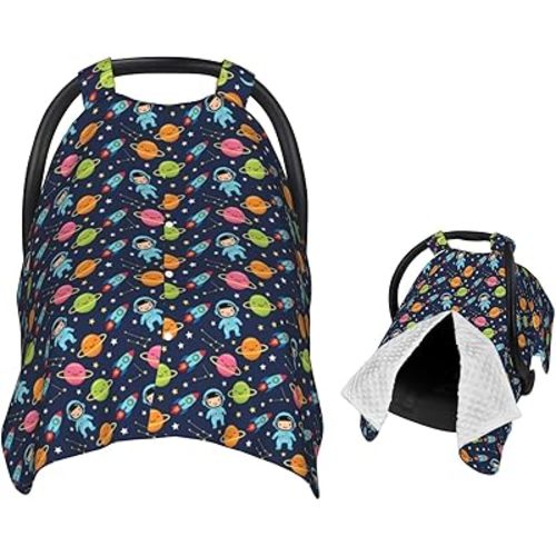 Cute Astronauts Planets Stars and Rockets Baby Car Seat Canopy Nursing Cover for Newborn Car Seat Breastfeeding Covers Blanket Newborn Shower Gift