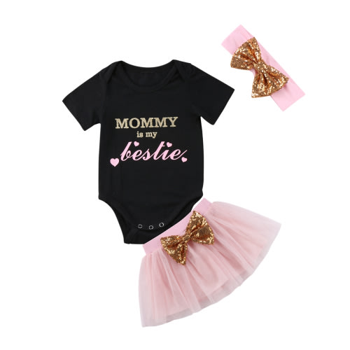 BABAMOON 3PCS Newborn Baby Girls Summer Clothes Romper Jumpsuit+Tutu Skirt+Headband Outfits Set