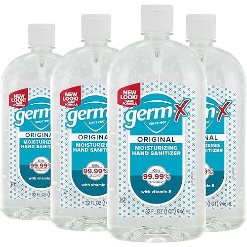 Germ-X Original Hand Sanitizer, Non-Drying Moisturizing Gel with Vitamin E, Instant and No Rinse Formula, Large Family-Size Flip Top Bottle, 32 Fl Oz (Pack of 4)
