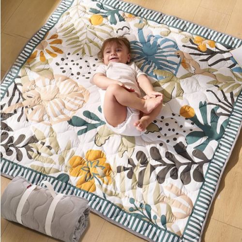 Momcozy Baby Play Mat for Floor, 50x50 Thickened Playpen Mat, Playmate for Baby Tummy Time, Waterproof & Non-Slip, Foldable Outdoor Mat with Carrying Handle, Forest World