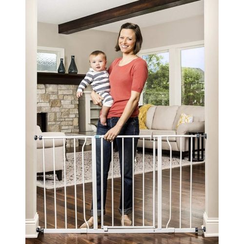 Regalo Easy Open 47-Inch Super Wide Walk Thru Baby Gate, Bonus Kit, Includes 4-Inch and 12-Inch Extension Kit, 4 Pack Pressure Mount Kit and 4 Wall Cups and Mounting Kit , 11 Count (Pack of 1),White - Metal Gate