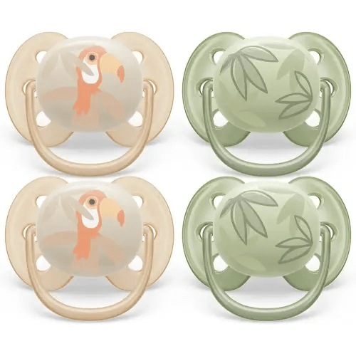 Philips Avent SCF091/24 Lot de 4 tétines ultra douces 0-6 m Feuilles toucan/vertes