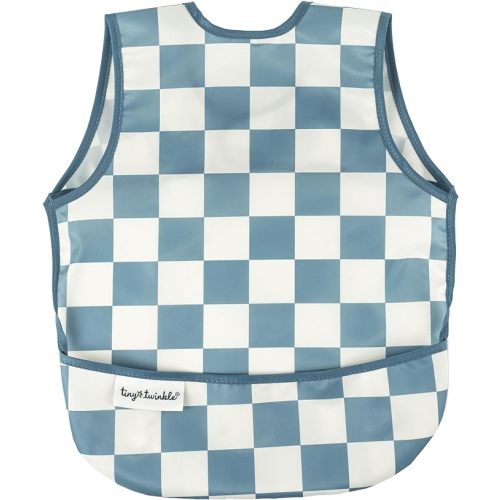 Tiny Twinkle Mess Proof Baby Bib - Waterproof Toddler and Baby Apron Bib - Machine Washable - PFAS and BPA Free - Small 6-24 Months - Blue Checkers