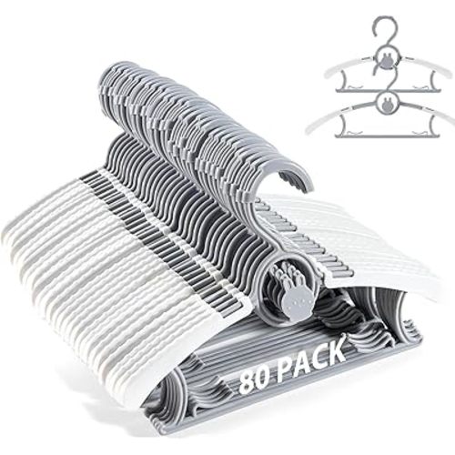 Kids Hangers, Extendable Baby Hangers, Non-Slip 80 Kids Clothes Hangers, 11''-14' Toddler Hangers, Space-Saving, Adjustable Baby Clothes Hangers Gray, Stackable Hangers for Kids