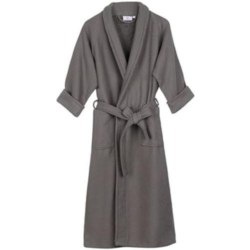 Superior Waffle Weave Cotton Unisex Bathrobe with Belt, Soft and Absorbent Robe for Men and Women Bath Essentials Robes