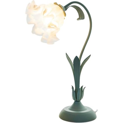 PURESILKS Flower Table Lamp Green Small Table Lamp Floral Bionic with Glass Lamp Shades Lily of The Valley Lamp for Living Room Bedroom(5w) (Green)