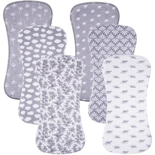 6 Pack Cotton Baby Burp Cloths Extra Absorbent Soft for Baby Boys and Girls (Grey02)