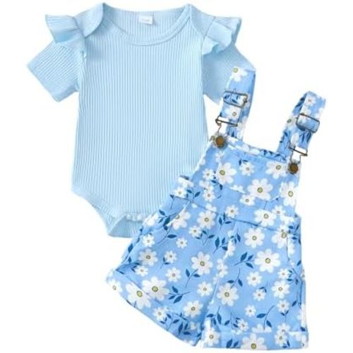 SUNNY PIGGY Toddler Baby Girl Overalls Clothes Toddler Adjustable Suspender Jumpsuit Short Sleeve Outfit Little Girl's Set