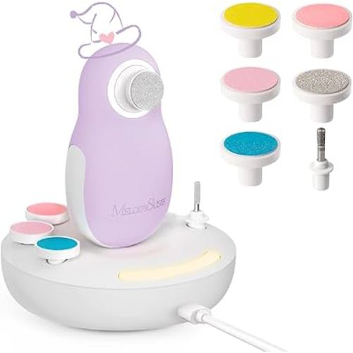 MelodySusie Baby Electric Nail File Kit, PC20F Cordless & Safe Nail Trimmer with Night Light, Quiet Operation for Newborns, Infants, Toddlers, Gentle Nail Care Clipper, Purple