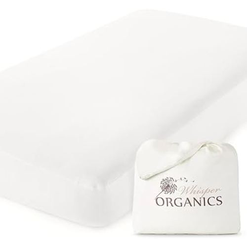 Whisper Organics, 100% Waterproof Mattress Protector – Baby Crib Size Fitted Sheet for Baby and Toddler Bed - GOTS-Certified Organic - Breathable - White Color, Standard Crib