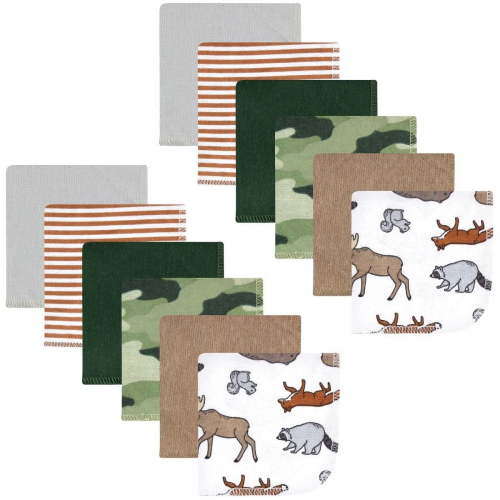 Hudson Baby Infant Boy Flannel Cotton Washcloths, Animal Adventure 12 Pack, One Size