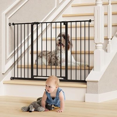 InnoTruth 28.9-49" Baby Gate for Stairs, 30" Tall Extra Wide Pet Gates for Doorways One-Hand Opening, Easy Walk Thru Dual Lock Dog Gates for the House, Hallways, Rooms, Easy Install Toddler Gate,Black