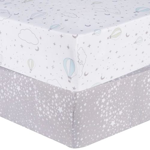 Sammy & Lou Starry Dreams 2-Pack Microfiber Fitted Crib Sheet Set, Fits Standard Crib Mattress 28 in x 52 in; Fully Elasticized,
