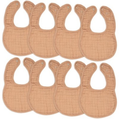 Muslin Cotton Baby Bibs, 8 Pack, Adjustable Size with Easy Snaps, Soft and Super Absorbent, Washable and Reusable By Comfy Cubs, Color: Caramel