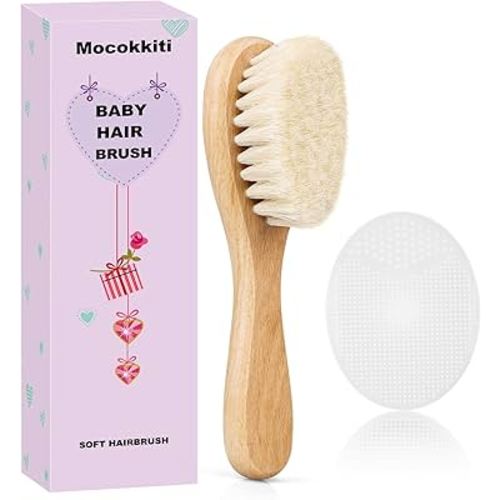 Baby Hair Brush and White Cradle Cap Brush Set for Newborns and Toddlers, Wooden Baby Hair Brush Set with Soft Goat Bristle, Baby Hair Care Kit (2PCS)