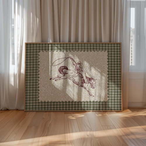 Vintage Striped Cowboy Rodeo Print, Western Wall Art, Giddy Up Horse Print, Matte Canvas Stretched, Posters for Room Bedroom Living Room Bathroom Wall Decor, Posters & Art Prints, Gift.