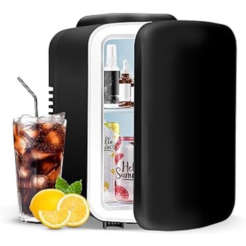 YSSOA 4L Mini Fridge 6 Can Portable Cooler & Warmer Compact Refrigerators for Food, Drinks, Office Desk, Black