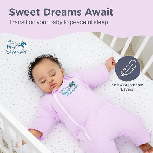 Baby Merlin's Magic Sleepsuit - 100% Cotton Baby Transition Swaddle Sleep Suit for Infants 6-9 Months - Baby Sleepsuit with Double Zipper for Easy Diaper Changes and Scooped Neckline - Lavender