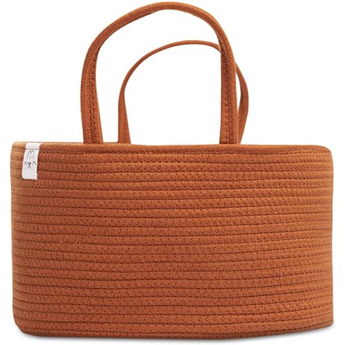 Natemia Rope Diaper Caddy Organizer│Large Portable Nursery Storage Bin and Car Travel Organizer│Tote Bag with Dividers for Diapers & Wipes - Glaze