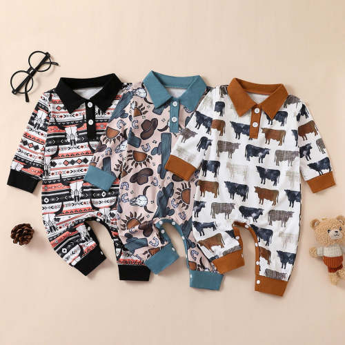 Baby Cowboy Polo Short Print Romper