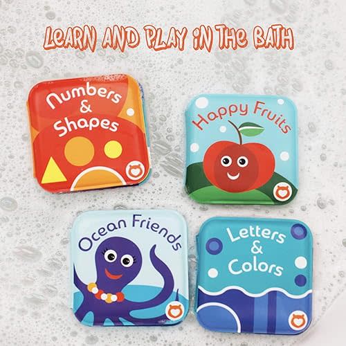 Floating Baby Bath Books Set of 4 - Bath Books for Babies, Infants - Waterproof, Mold-Free Bath Toys for Learning & Early Education (Fruit, Ocean, ABC, Numbers Books)