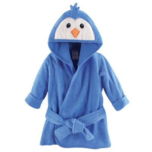 Luvable Friends Baby Boy Cotton Animal Face Bathrobe, Boy Penguin, One Size