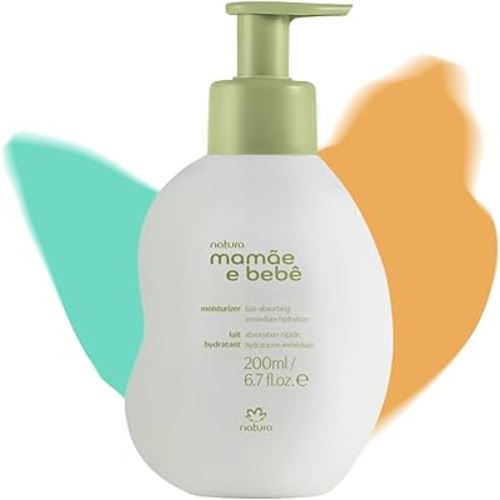 natura - Mamãe e Bebê Baby Fast Absorbing Moisturizer - 100% Vegan - Vegetable Oil & Cupuaçu Butter - 98.8% Natural Origin - All Skin Types - Cruelty Free - Baby Essentials - 6.7 fl oz (200ml)