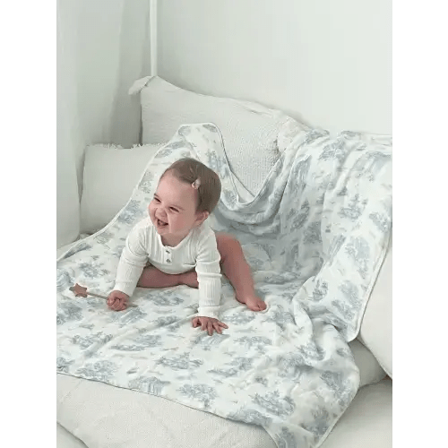Spring Toile Blue Bamboo Baby Blanket