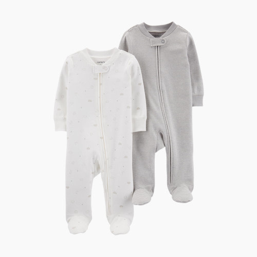 Carter's Zipper Footie with Snap (2 Pack) - White/Grey, 3M