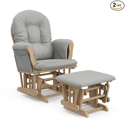 Storkcraft Premium Hoop Glider & Ottoman (Natural/Light Gray) — GREENGUARD Gold Certified Nursery Glider, Solid Wood Craftsmanship, Smooth-Gliding Nursery Chair and Ottoman, Award-Winning