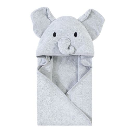 Touched By Nature Baby Unisex Organic Cotton Animal Face Hooded Towels, Gray Elephant, One Size