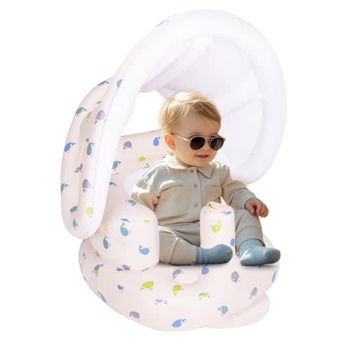 AirSwim Inflatable Baby Seat for Baby 3 Months and Up, Inflatable Baby Chair with Detachable Canopy and Built-in Pump, Blow Up Chair for Baby Outdoor, Baby Seats for Infants for Sitting Up, Whale