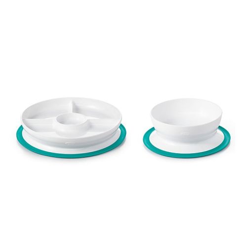 OXO Tot® 2-Piece Stick & Stay Bowl and Divided Plate Set in Teal
