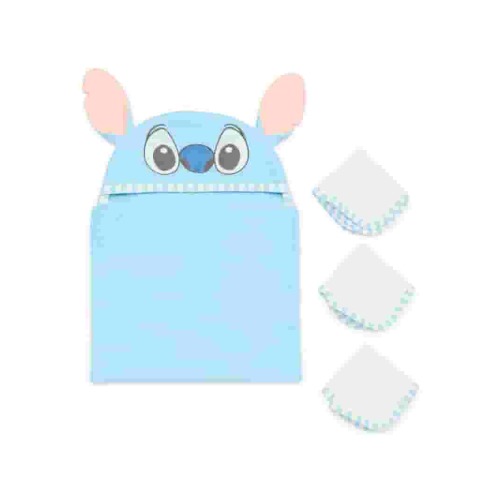 Disney Baby Wishes + Dreams Character Infant Baby Bath Set, Hooded Towel and 3 Washcloths, One Size