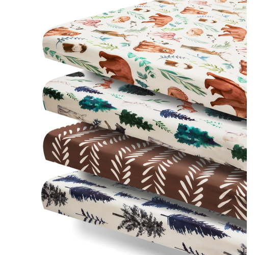 4 Pack N Play Sheets Woodland Forest Animals Neutral Mini Crib Sheets
