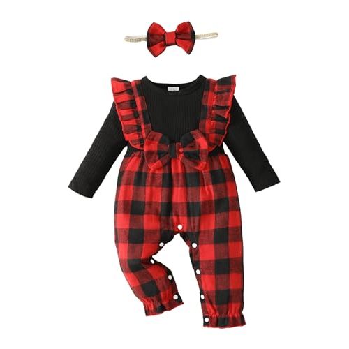 Newborn Infant Baby Girl Clothes Fall Winter Plaid Long Sleeve Jumpsuit One Piece Romper Bodysuit Baby Overalls Outfits