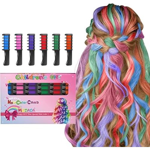 New Hair Chalk Comb Temporary Hair Color Dye for Girls Kids, Washable Hair Chalk for Girls Age 4 5 6 7 8 9 10-12 Birthday Halloween Christmas Cosplay Hair DIY Party