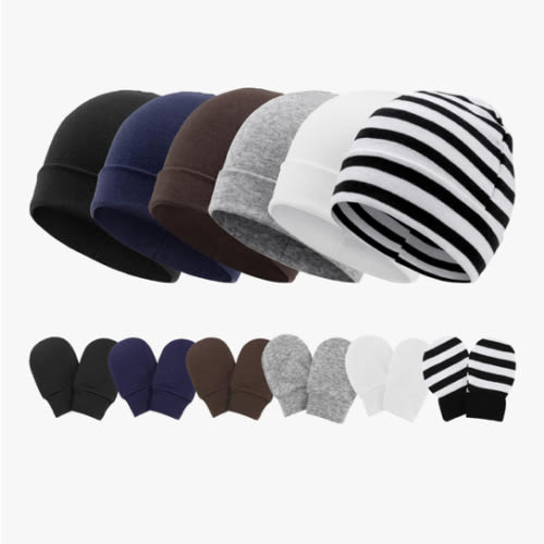 Newborn Baby Hats and Mittens Set Infant Beanie Cap Toddler Gloves Newborn Hospital Hats for Baby Boys Girls Kid 0-6 Months