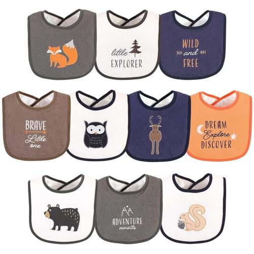 Hudson Baby Unisex Baby Cotton Terry Drooler Bibs with Fiber Filling, Boy Woodland, One Size